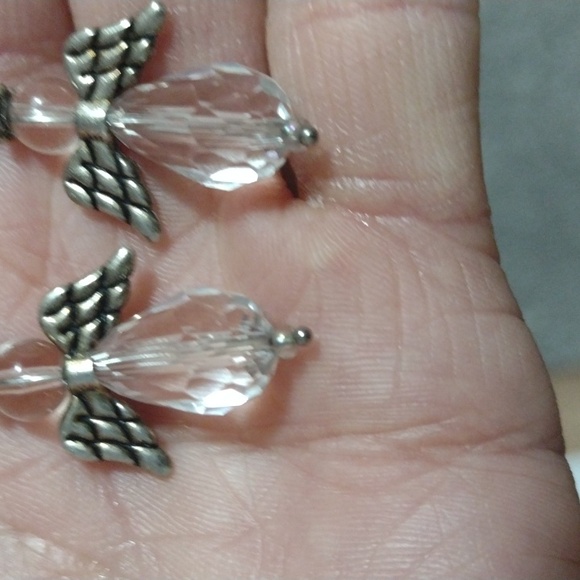 VINTAGE CRYSTAL ANGEL SILVER-TONE DROP DANGLE PUSH-BACK 1.9" EARRINGS - Picture 4 of 8